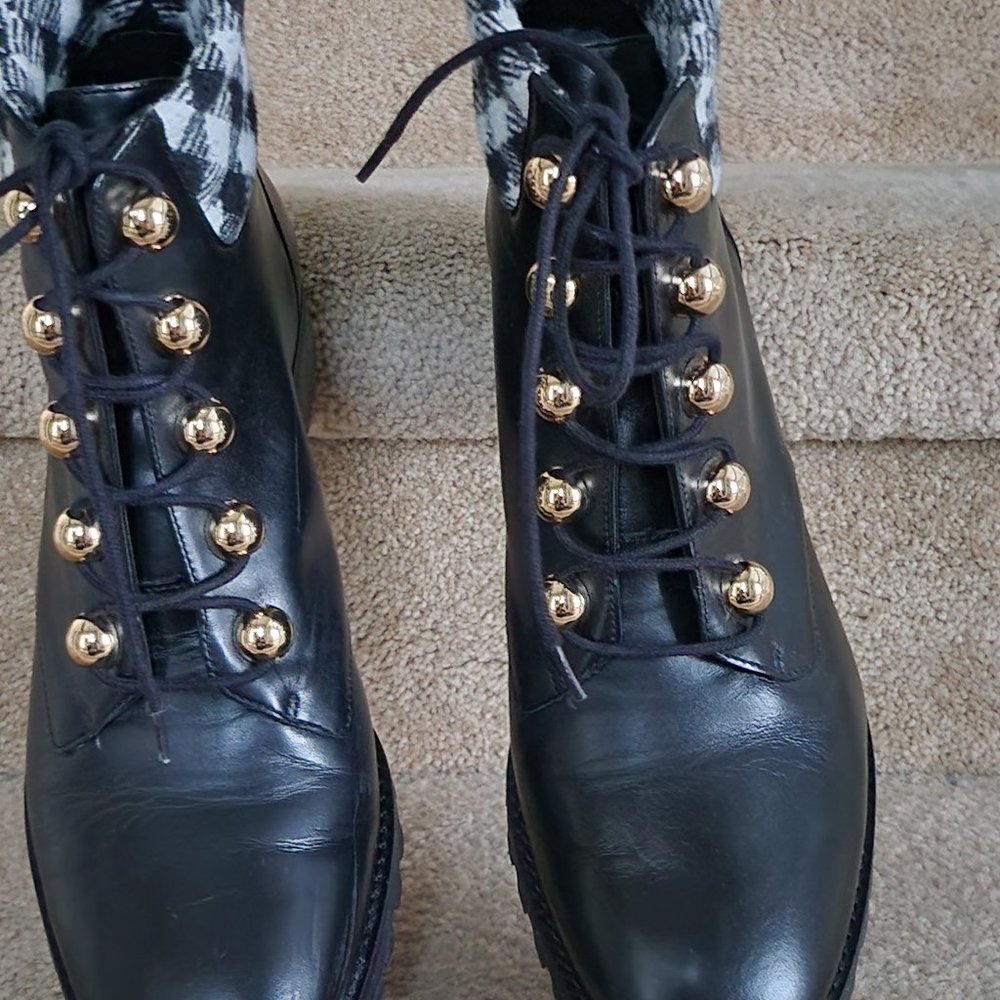 Talbots Ladies Tish Nappa Black Leather Hiking Boots With Gold Details 9.5 M